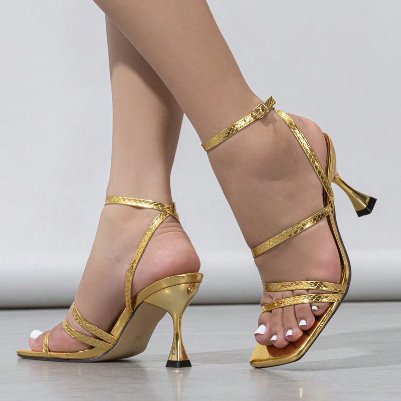 Sandal Wanita Kulit Motif Ular - Sandal Strappy Heeled ulasan dan harga