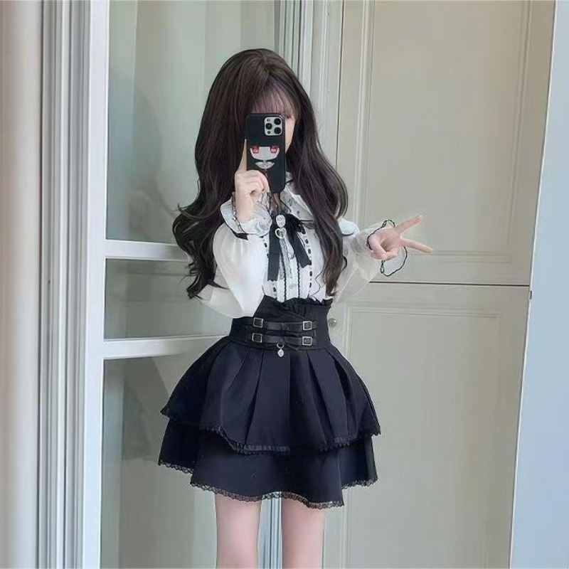 Set Gaya Lolita Y2k Gothic Jep - Blouse Off Shoulder ulasan dan harga