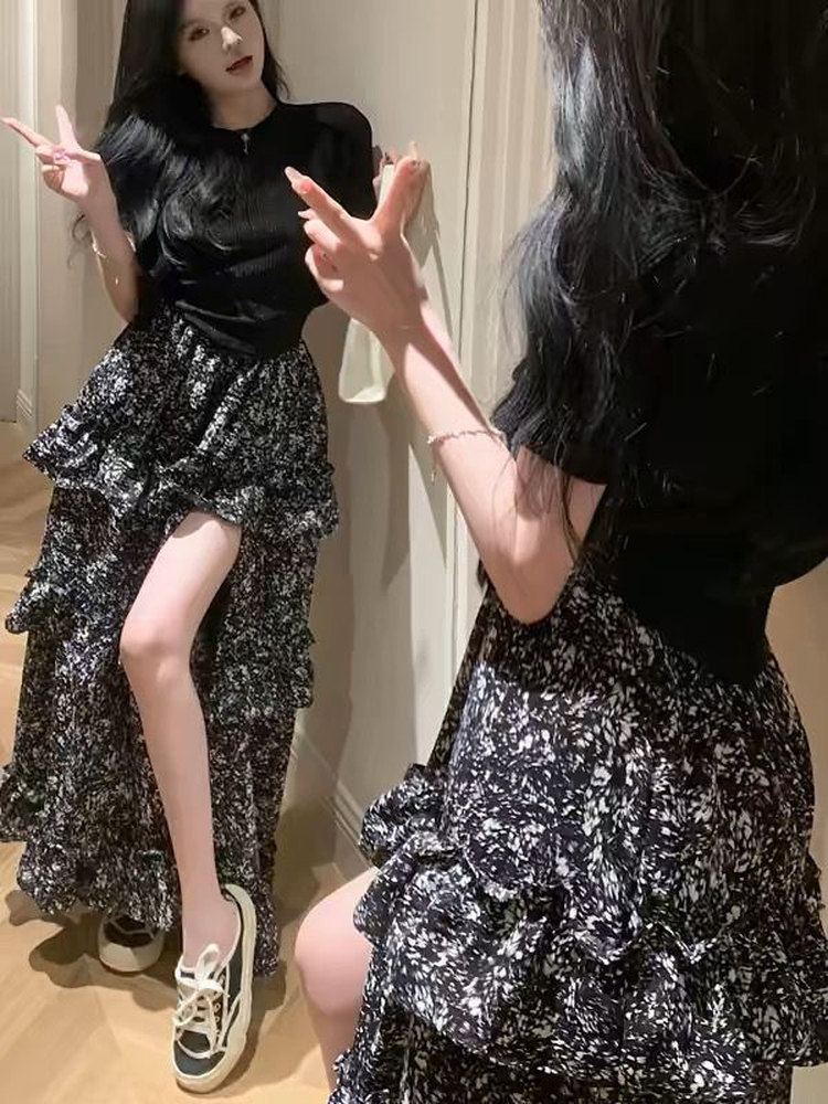 Rok Midi A-line Ukuran Besar V - Midi Skirt Floral ulasan dan harga