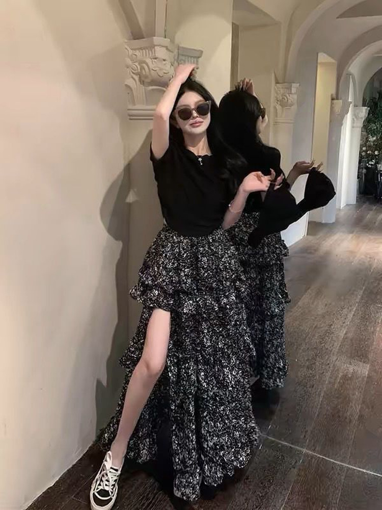 Rok Midi A-line Ukuran Besar V - Midi Skirt Floral ulasan dan harga